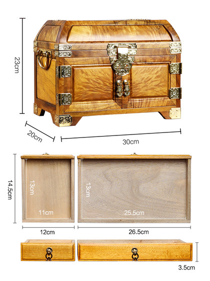 High-end golden nanmu jewelry box, retro Chinese style wooden cosmetic box, hand jewelry storage box, wedding mahogany mirror box