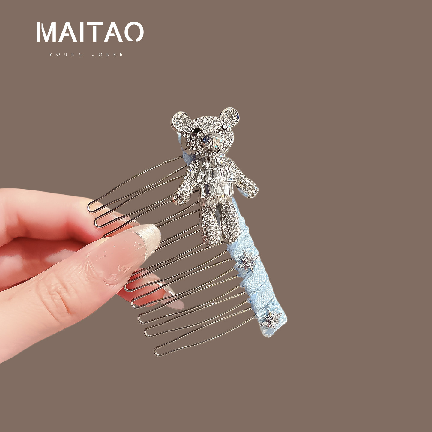 Korean-style Instagram-worthy rhinestone bear hair comb for girls, perfect for securing side bangs and back of the head.