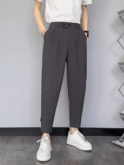 Men's Dress Pants with a High-End Drape, Summer Trendy Brand, Cool and Stylish, Thin Nine-Point Pants, Men's 9-Point Jogger Harem Pants