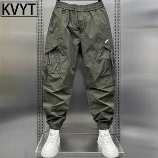 潮牌美式工装裤男直筒秋季薄款宽松哈伦裤痞帅九分束脚裤子男款9