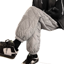 Down cotton trousers mens winter fashion brand high-end rhombus casual pants mens outer wear quilted leg warm pants