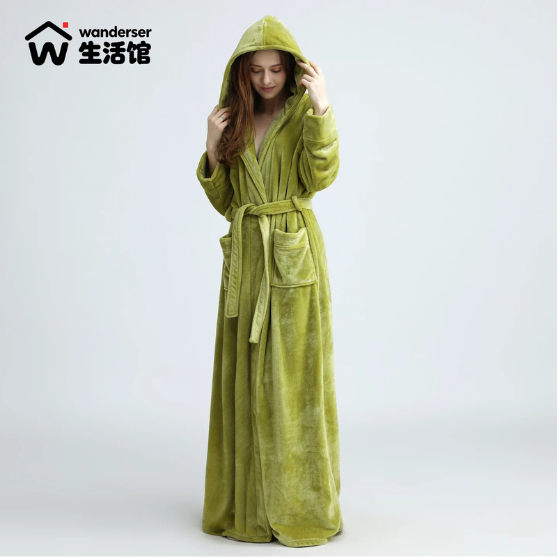 German High-End Women's Nightgown for Autumn and Winter, Extra Long to the Ankles, Thickened Coral Velvet Pajamas, Extra Long Bathrobe, Flannel
