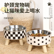 Cat bowl for cats and dogs simple polka dot stainless steel pet tall bowl drinking water anti-knock over water bowl food bowl water basin cat bowl