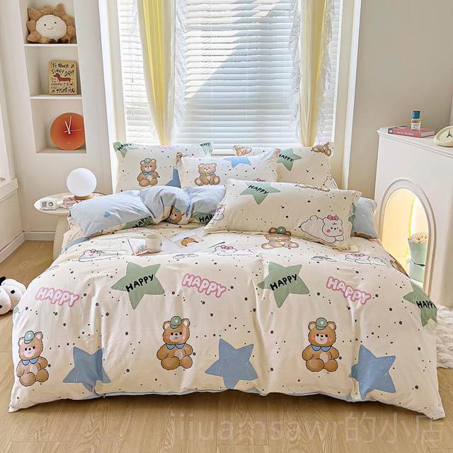 New 100% cotton four-piece set bedding for men simple pure cotton 4-piece set. Quilt cover single and twin beds 18 meters 1.