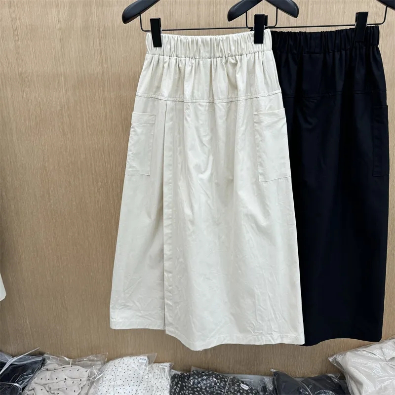 Extra Large Size 150kg Elastic Waist Retro Workwear Skirt for Women, Plus Size Summer Loose Slit Mid-Length Skirt Pants 2