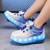 High-end Heelys shoes for boys explosive shoes with double wheels retractable girls roller skating rotating buttons childrens deformed shoes sneakers