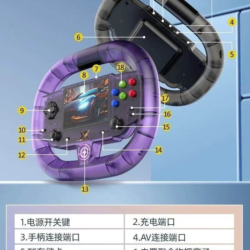 New Su-10 Handheld Game Console with Multiple Emulators, Arcade Games, 3.5inch Screens, Cool Steering Wheel Design Handheld Console