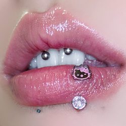 잉크 천자 연구실 Hellokitty Lip Ring Horseshoe 반지 티타늄 강철 지르콘 내부 나선형 귀 뼈 반지 펑크 쥬얼리