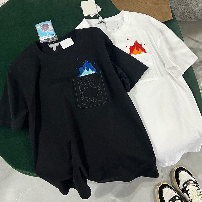Loe Luojia Co-Branded with Hayao Miyazaki, Featuring Calcifer the Little Flame, Embroidered Crew Neck Short-Sleeve Loose Casual Unisex T-Shirt
