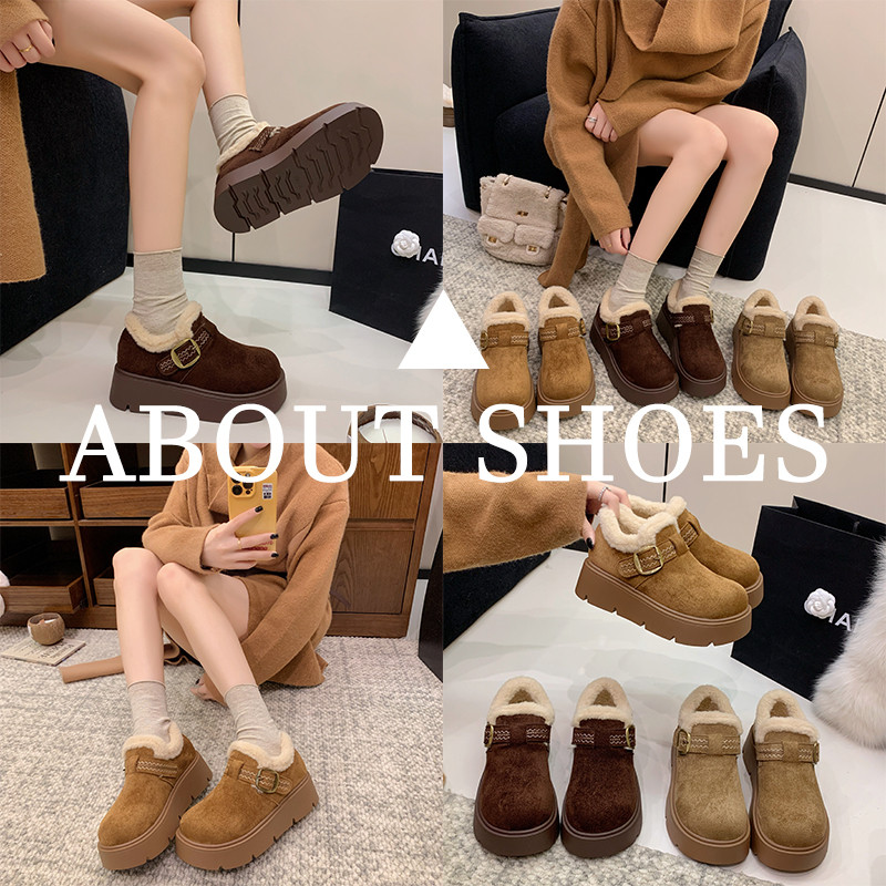 Thick-Soled, Height-Increasing, Fleece-Lined, Full-Coverage Birkenstock-Style Women's Shoes, 2025 Winter Warm Snow Boots, Slip-On Furry Cotton Shoes, Size 34