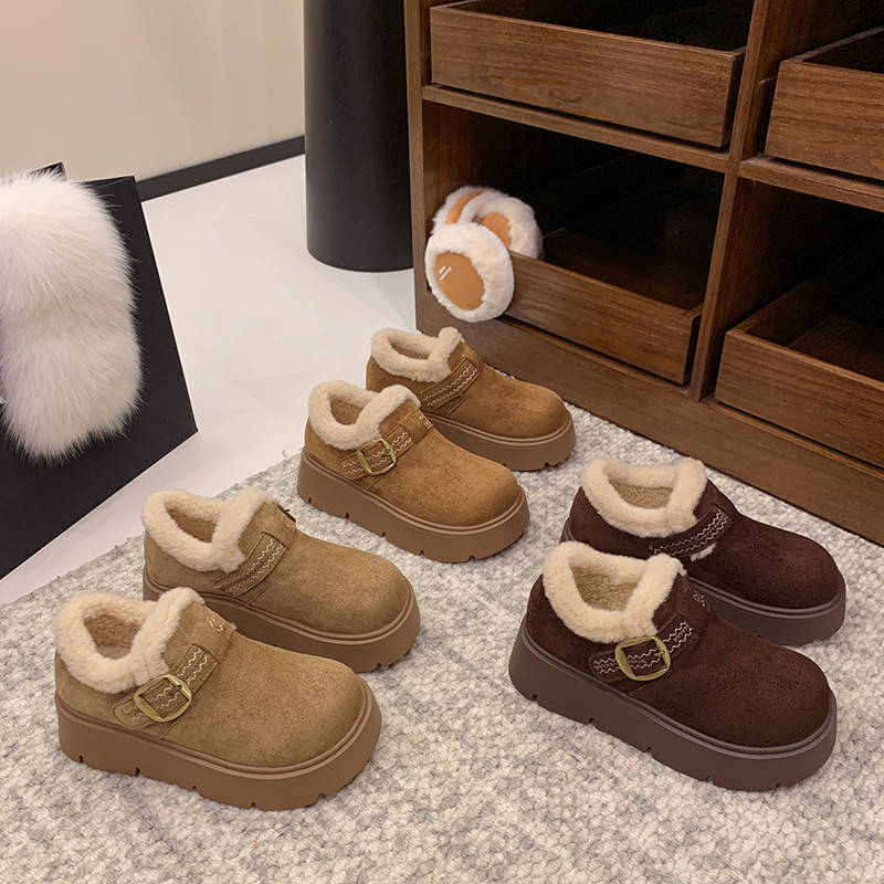 Thick-Soled, Height-Increasing, Fleece-Lined, Full-Coverage Birkenstock-Style Women's Shoes, 2025 Winter Warm Snow Boots, Slip-On Furry Cotton Shoes, Size 34