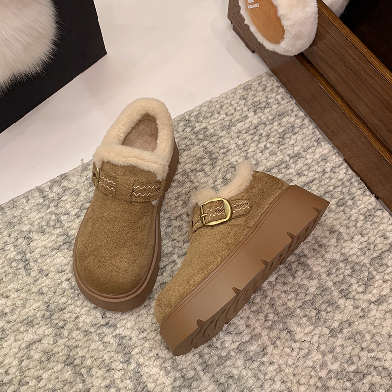 Thick-Soled, Height-Increasing, Fleece-Lined, Full-Coverage Birkenstock-Style Women's Shoes, 2025 Winter Warm Snow Boots, Slip-On Furry Cotton Shoes, Size 34