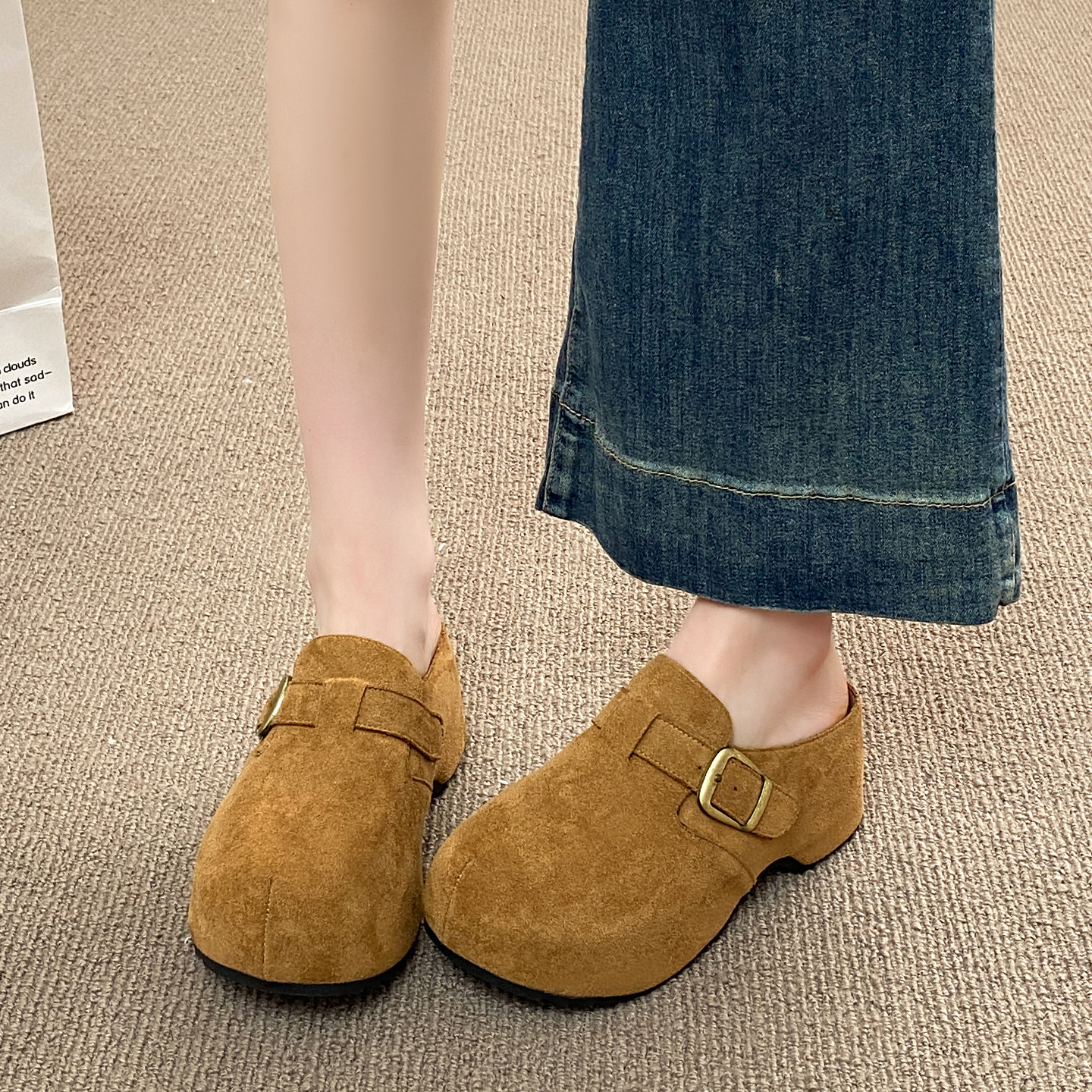 Thick-Soled, Height-Increasing, Fleece-Lined Birkenstock-Style Clogs, Closed-Toe Slip-On Slippers for Women, 2025 New Model, Slip-On Birkenstock-Style Cotton Slippers