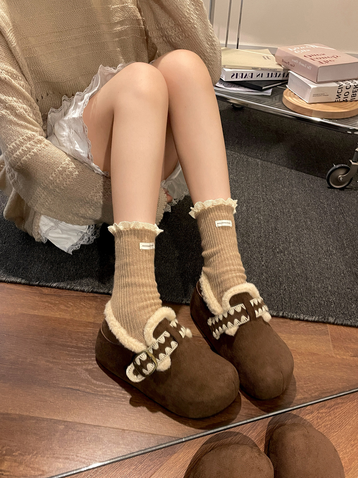 Thick-Soled Fleece-Lined Birkenstock Shoes for Women, 2025 New Winter Slip-On Furry Birkenstock Shoes, Warm Cotton Shoes, Size 34