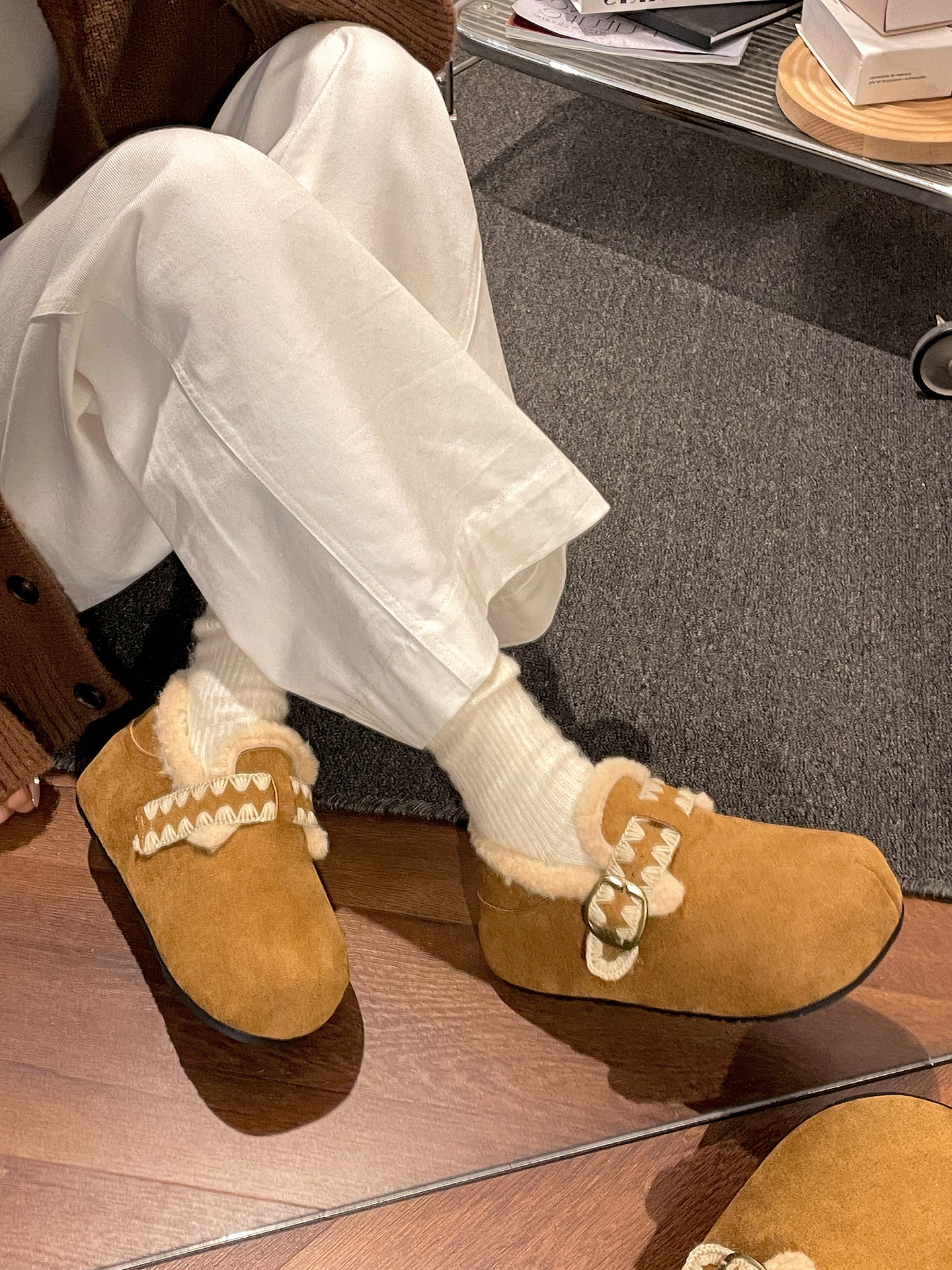 Thick-Soled Fleece-Lined Birkenstock Shoes for Women, 2025 New Winter Slip-On Furry Birkenstock Shoes, Warm Cotton Shoes, Size 34