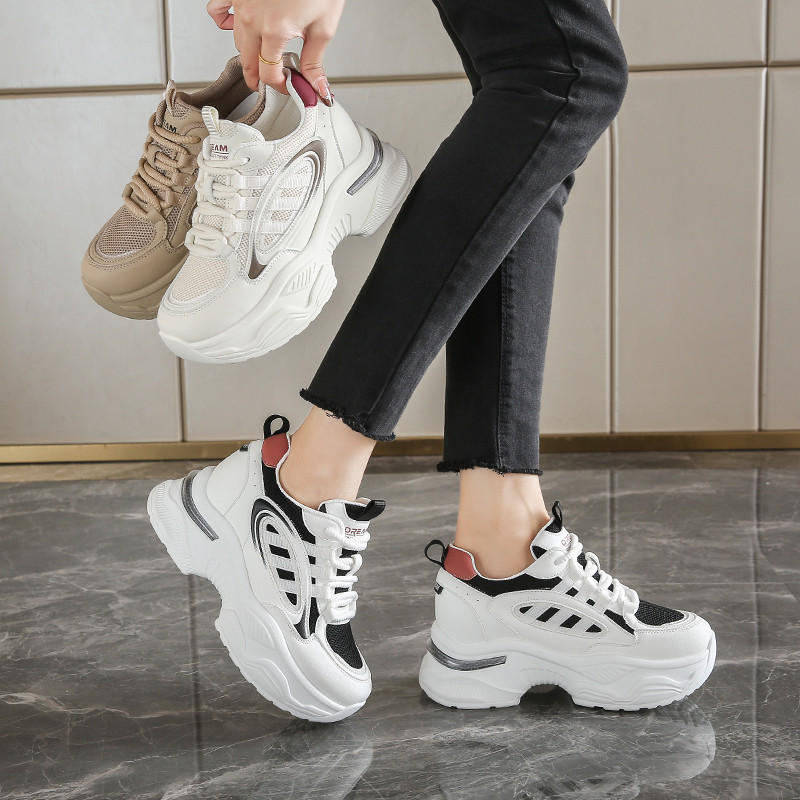 Mesh Thick-Soled Dad Shoes for Women 2025 Spring and Summer New Women's Breathable Women's Shoes 34 Small Size Heightening Casual Sports Shoes