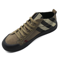 Mens shoes 2022 four seasons new high-top sneakers frosted color matching trendy shoes fashion Korean style plaid cloth plus velvet casual shoes