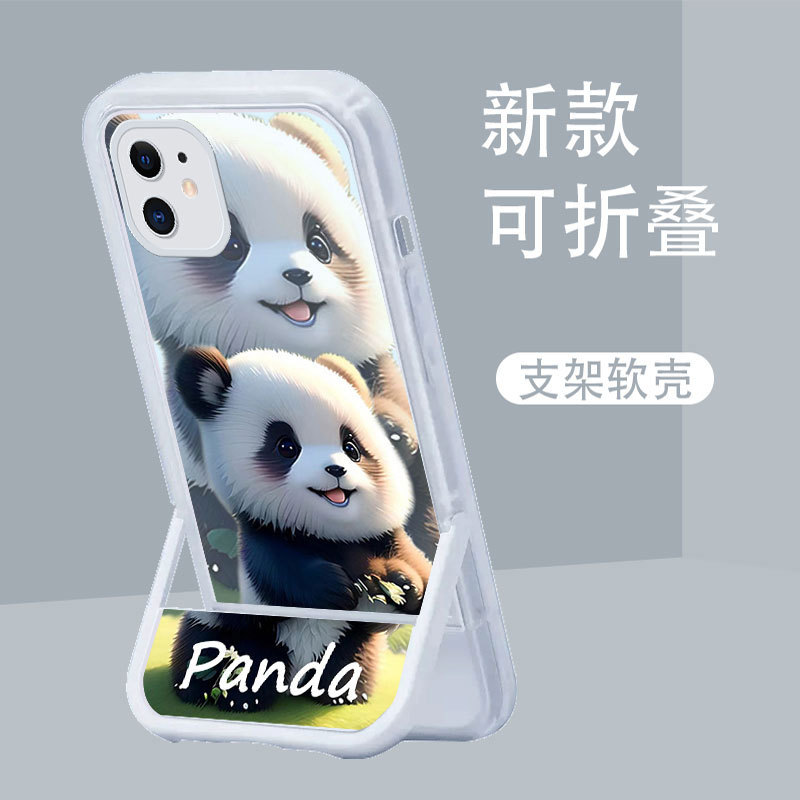 Suitable for Apple 12 Phone Case iPhone 12 Pro Max New Model for Women, High Aesthetic Value, Cute Panda, Foldable Invisible Stand, Silicone Lens Full Protection, Anti-Drop Soft Case, Cartoon Creative Personality