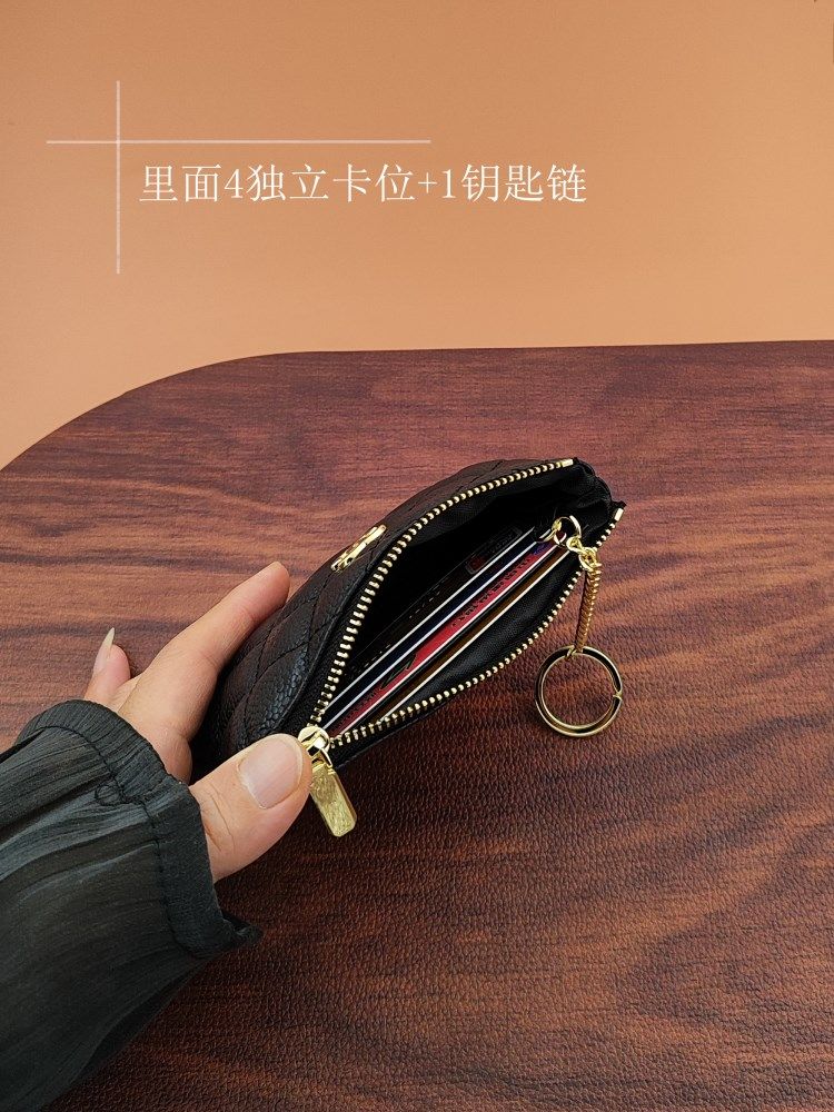 Genuine Leather Caviar Coin Purse Card Holder for Women 2026 New Zipper Storage Small Bag Compact Milky Key Case with Buckle