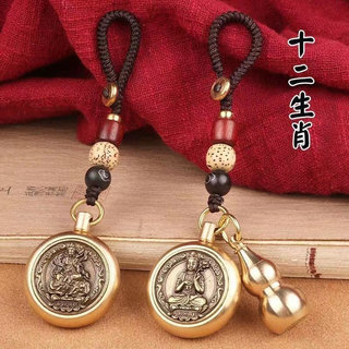 Brass double-sided three-dimensional relief turn handle creative key pendant key retro style HZ