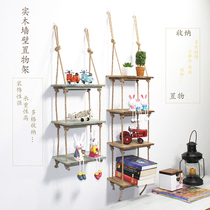 Retro solid wood practical wall-mounted wall multi-layer storage rack storage flower rack dormitory bedside balcony storage artifact