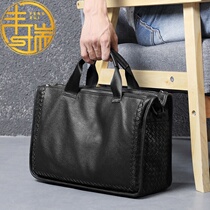 Fengrui light luxury original leather black mens bag portable sheepskin briefcase temperament cowhide crossbody bag from the same factory as the famous brand