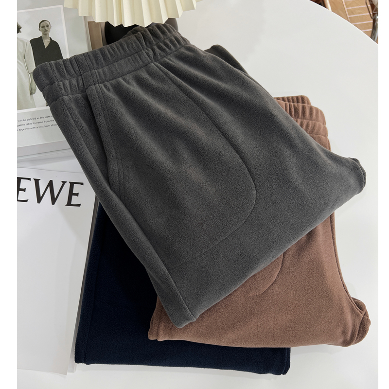 Lan Du Winter Fleece Thick Pajama Pants with Pockets, Casual Warm Double-Sided Fleece Unisex Large Size Home Pants