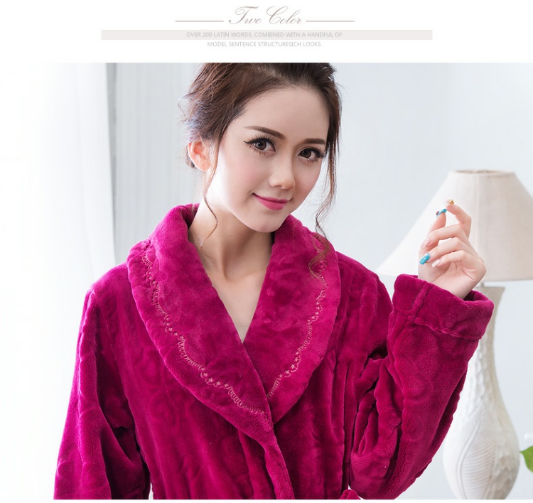 Lancome năm nay màu đỏ trung và nữ mùa thu và mùa đông dày flannel dài tie áo choàng lông cừu san hô áo tắm áo tắm đầm ngủ 2 dây