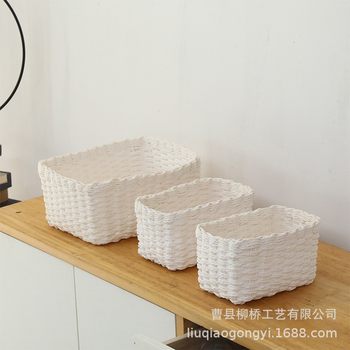 Straw woven desktop storage box pure hand-woven entrance storage basket room clothing cosmetic storage basket