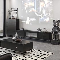Light luxury retro simple TV cabinet living room household small apartment coffee table new 2023 combination black storage integrated