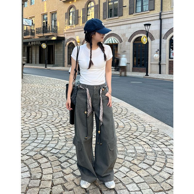 T-Platform Early Spring New Trendy Loose Slimming Casual Pants with Waist Rope Korean Style Niche Design Pants for Women