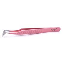Supply of high-precision grafted eyelash blooming tweezers 304 stainless steel elbow striped eyelash tweezers pink