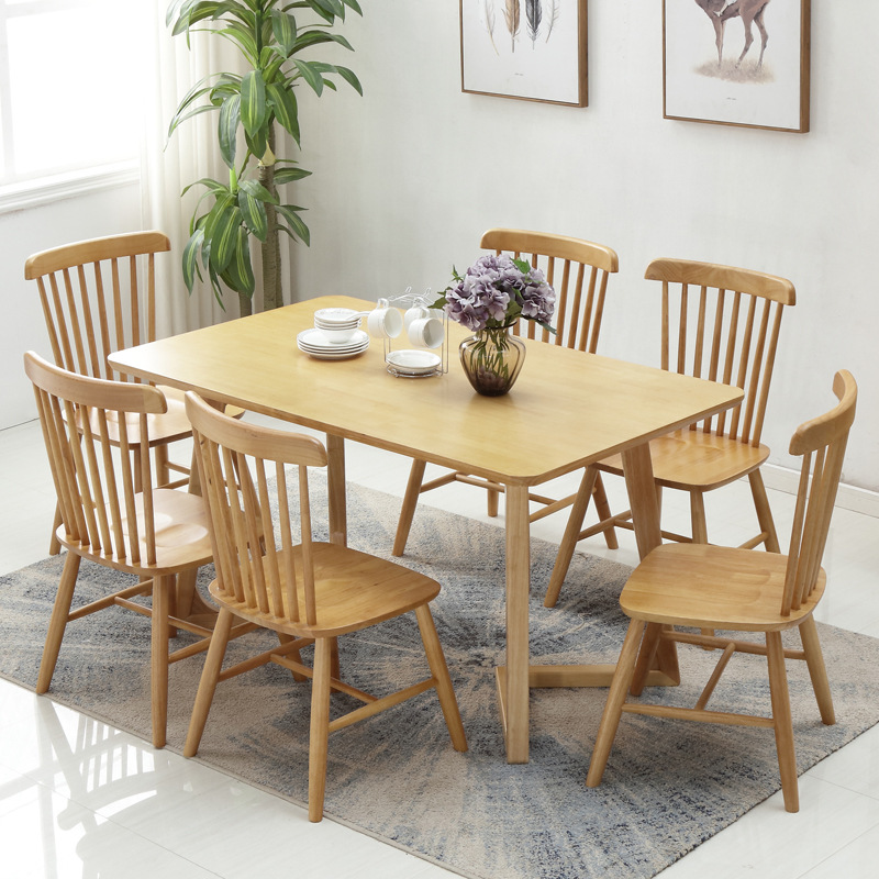 Full solid wood table minimalist fashion restaurant rectangular 4 people 6 people dining table Nordic furniture dining table and chairs combined-Taobao