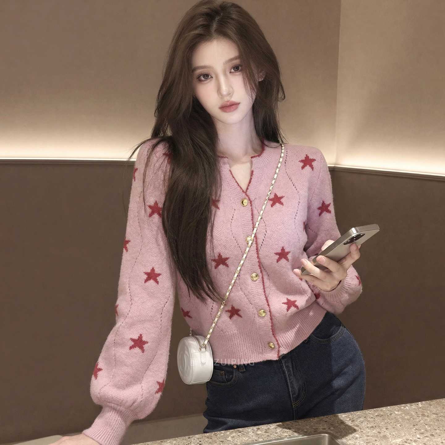 Кардиган весной, жакет, тренд сезона, puff sleeves, V-образный вырез