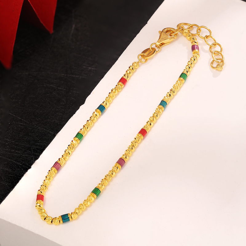 Bling Gold Bracelet for Women, Pure Gold 999, Sparkling Bead Bracelet, Gift for Girlfriend or Wife, Valentine's Day Present
