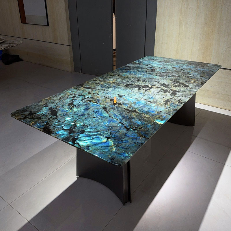 Imported High-End Marble, Madagascar Natural Blue Jade Luxury Stone Dining Table, Home Light Luxury Rectangular Table Imported High-End Marble, Madagascar Natural Blue Jade Luxury Stone Dining Table, Home Light Luxury Rectangular Table