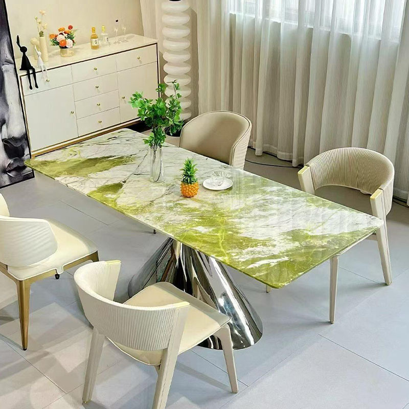 Natural Luxury Stone Rectangular Glacier Green High-End Designer Marble Dining Table for Villa and Hotel Natural Luxury Stone Rectangular Glacier Green High-End Designer Marble Dining Table for Villa and Hotel