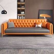 American sofa living room small apartment light luxury modern three-seat straight row office reception technology fabric and leather art sofa