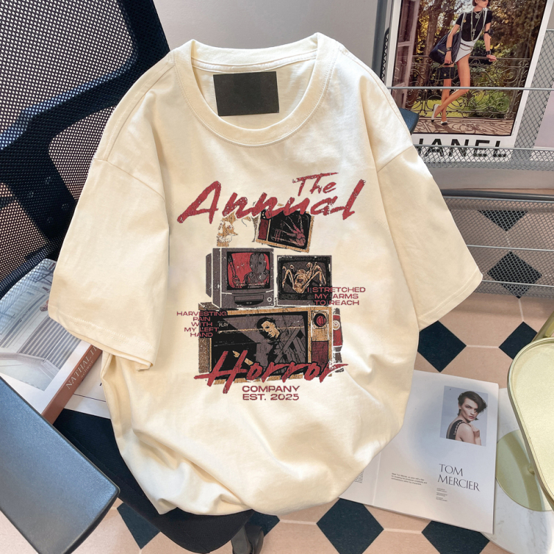 American High Street Vintage Pure Cotton Short-Sleeved T-Shirt for Women, Summer Loose Fit, Super Nice-Looking, Plus Size Couple Outfit, Versatile Top
