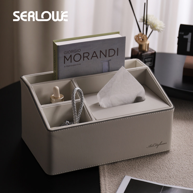 Shenglo multifunction remote control containing paper towel box Living room modern light extravagant upscale leather grey pumping paper containing box-Taobao