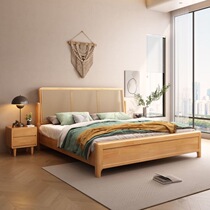 zkq rattan solid wood bed home Nordic 1 8m retro log Japanese style B&B rattan bed modern simple 1 5 meters