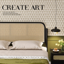 Nordic rattan bed black solid wood bed French double bed B&B wabi-sabi retro style log medieval bedroom furniture