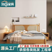 Nordic ash solid wood rattan bed 1 8 B&B retro Japanese style modern simple log style rattan double bed