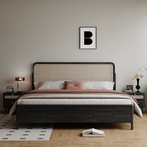 Zhengcai Furniture all solid wood bed mid-century style 1 8m master bedroom double bed wabi-sabi style rattan storage wedding bed