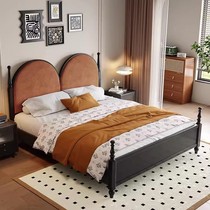 American retro old Paris black solid wood bed French country bed and breakfast rattan master bedroom storage double bed new style