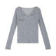 Champion Rainbow Blue V Neck Long-Sleeved T-Shirt for Women in Spring and Autum Thin Slim Fit Right Shoulder Inner Layering Shirt Top
