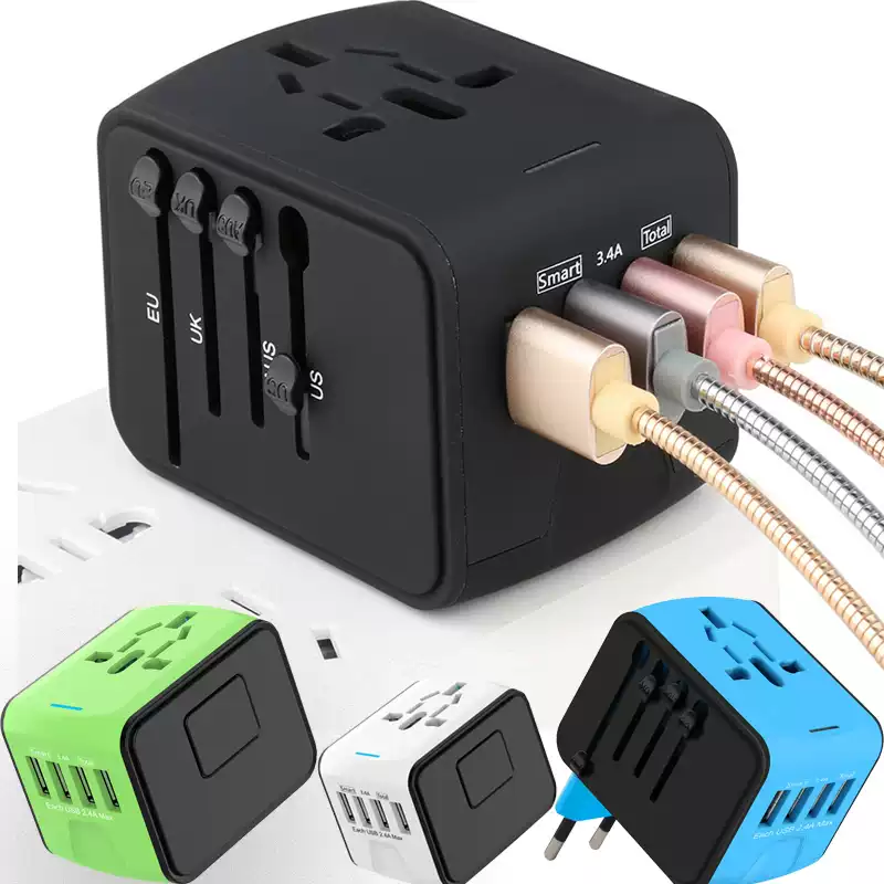 万能转换插头通用出国多功能多口充电插座转换器4USB国际旅行 绿色 608# 4