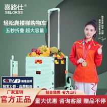 Xilushi Stair Climbing Shopping Cart Grocery Folding Trolley Small Trailer for the Elderly Fresh Green BY06-C