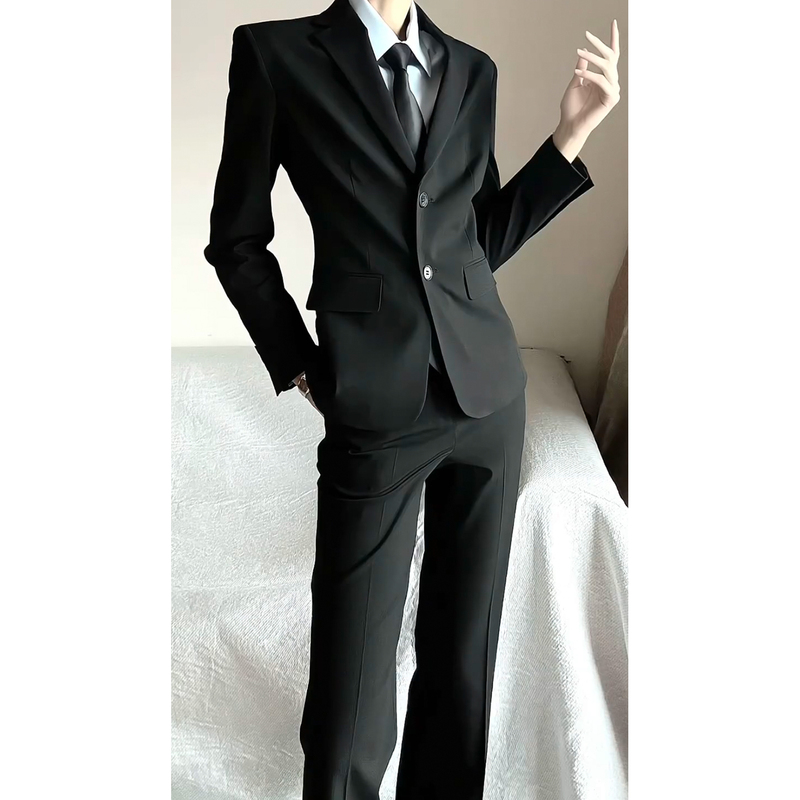 Black Suit Set Cosplay Unisex Shoulder Pad Suit Jacket Preppy Style Teen High-End Drape Top Black Suit Set Cosplay Unisex Shoulder Pad Suit Jacket Preppy Style Teen High-End Drape Top