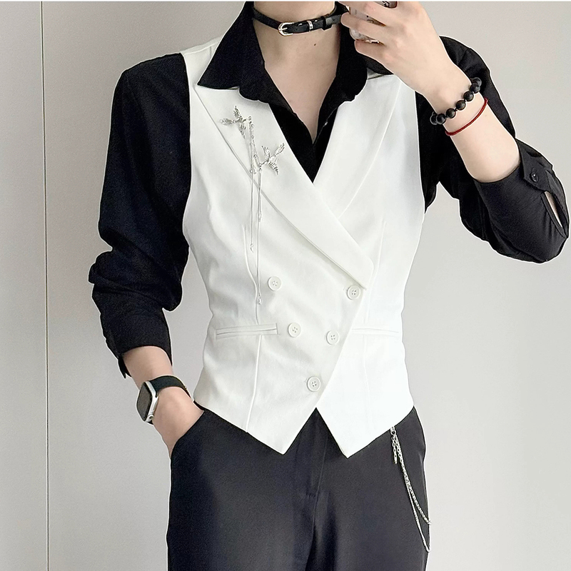 Dk Uniform White Suit Vest, Slim Fit, High-End Feel, Versatile Waistcoat, Unisex, Cool and Stylish Three-Piece Set